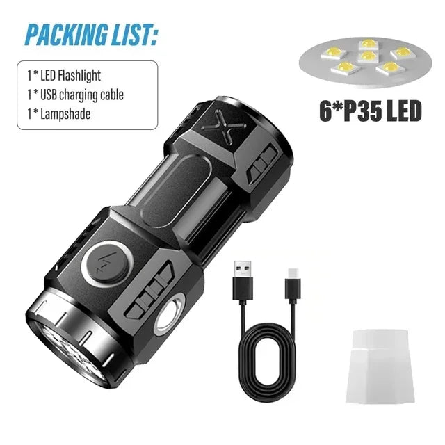 Mini LED Flashlight USB Rechargeable – Magnetic, Waterproof, 6 Modes LED Flashlight Zpaxo 6LED