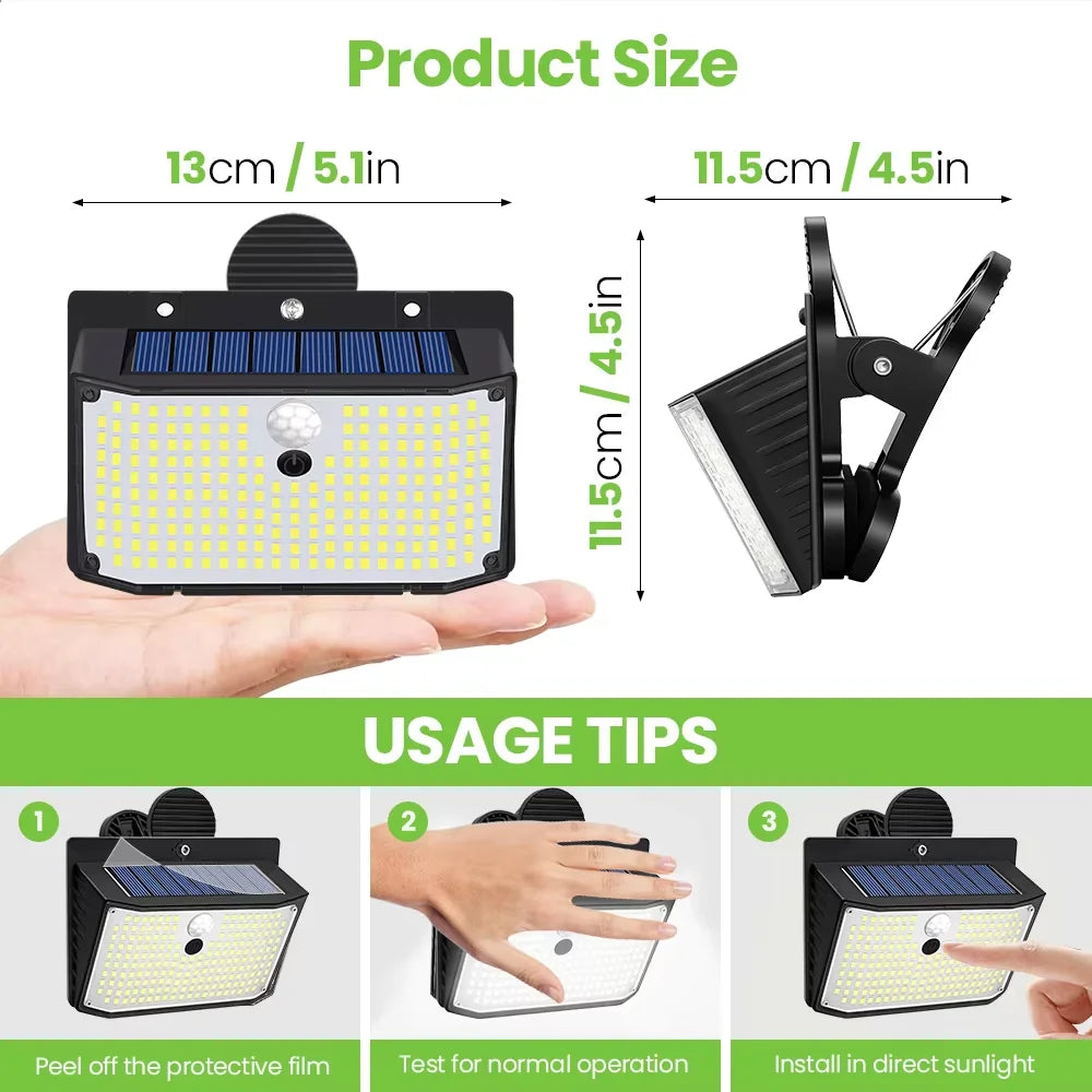 208LED Clip On Solar Wall Lights Outdoor Motion Sensor 3 Lighting Modes IP65 Waterproof Solar Railing Lights For Fence Railing Zpaxo