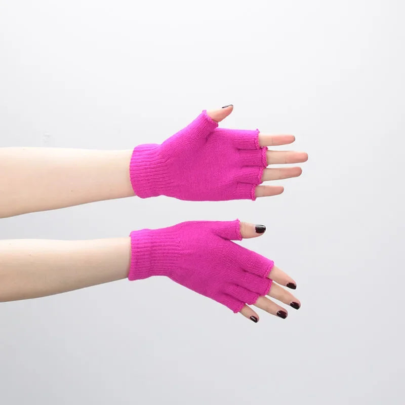1pair Short Half Finger Fingerless Knit Wrist Glove Winter Warm Stretch Work Gloves for Women and Men Cycling Accessories Zpaxo ST008-RoseRed
