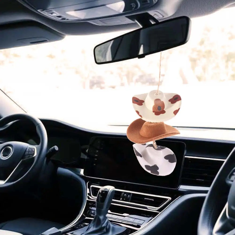 Mini Cap Car Pendant Cow Pattern Cute Rearview Mirror Hanging Zpaxo