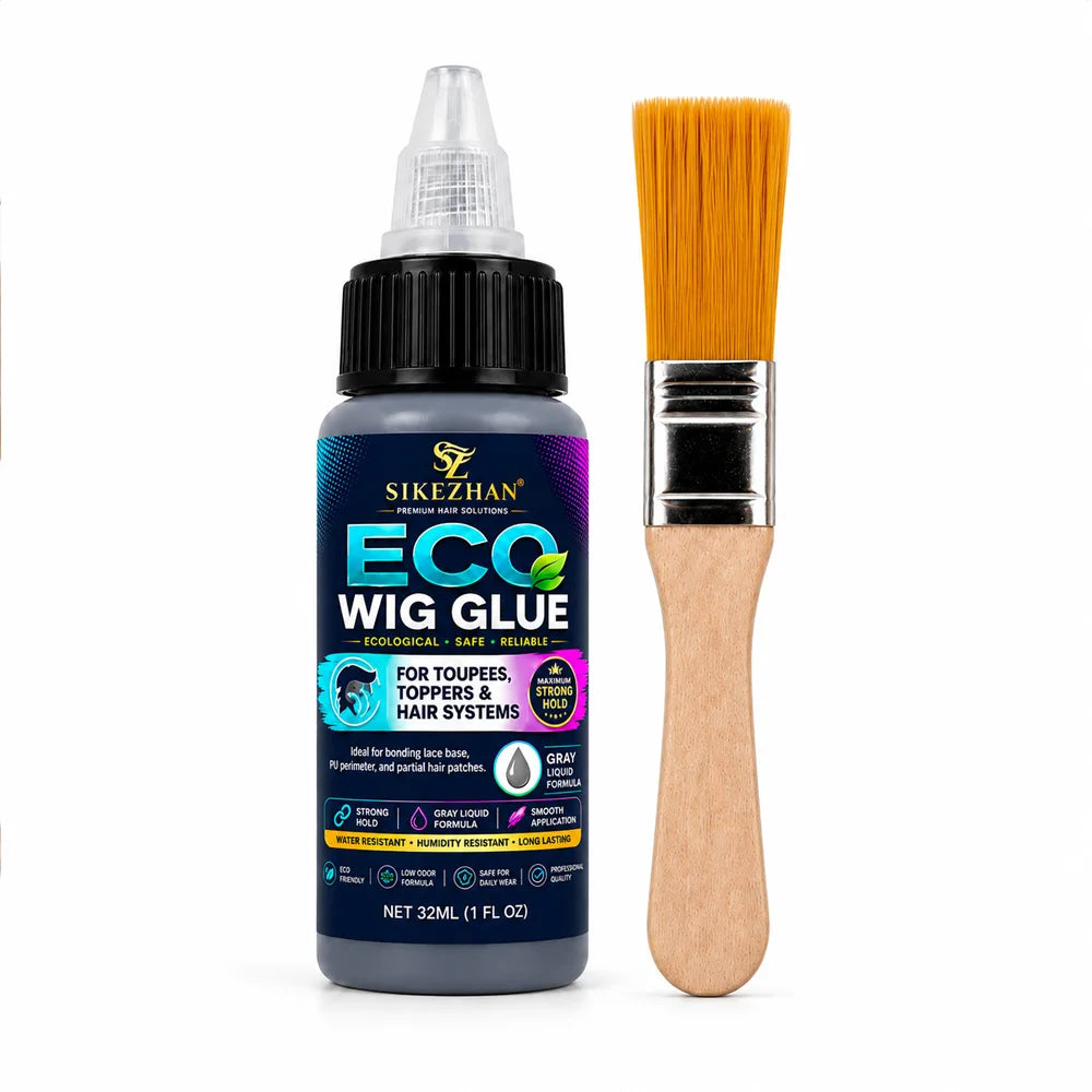 SIKEZHAN Gray Liquid Wig Glue with Applicator Brush for Toupee Hair System Lace Base PU Edge Hair Topper and Partial Hairpiece Zpaxo 32ml