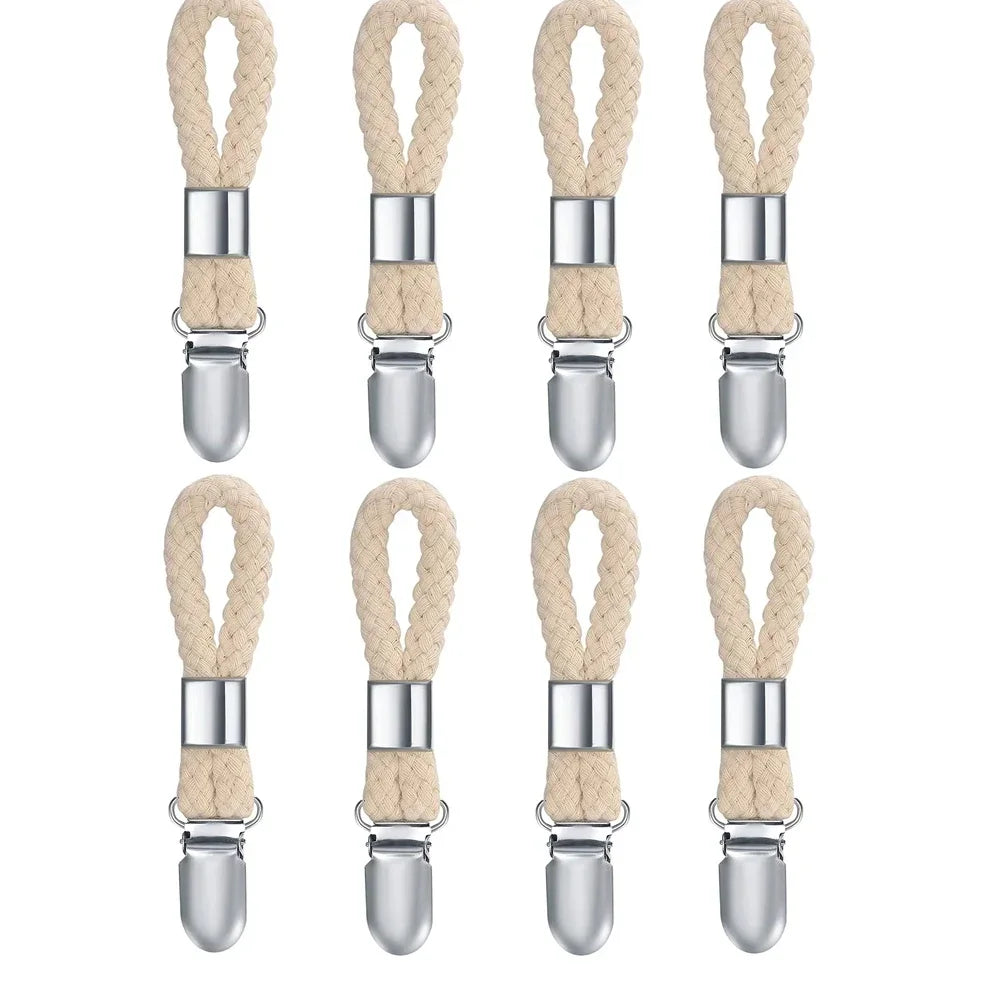 4/8pcs Towel Hanging Clips Clamp Braided Multipurpose Cotton Loop Metal Hook Kitchen Bathroom Storage Clips Socks Clothes Hanger Zpaxo 8Pcs