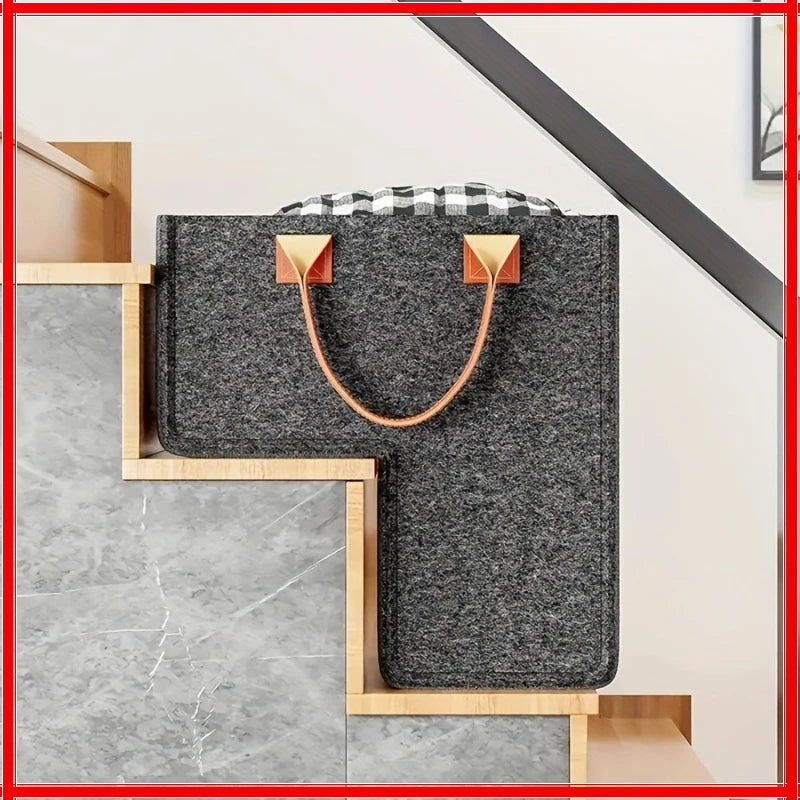 Felt L-Shape Stair Storage Basket with PU Handles | Organizer Felt Storage Basket Zpaxo