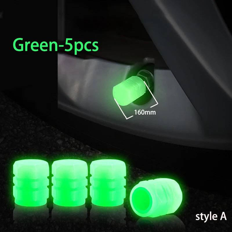 5pcs Luminous Valve Cap Car/Motorcycle/Bike Tire Screw Cap Protective Cap Valve Port Cars Tire decoration Parts Glow In Dark Zpaxo A GREEN