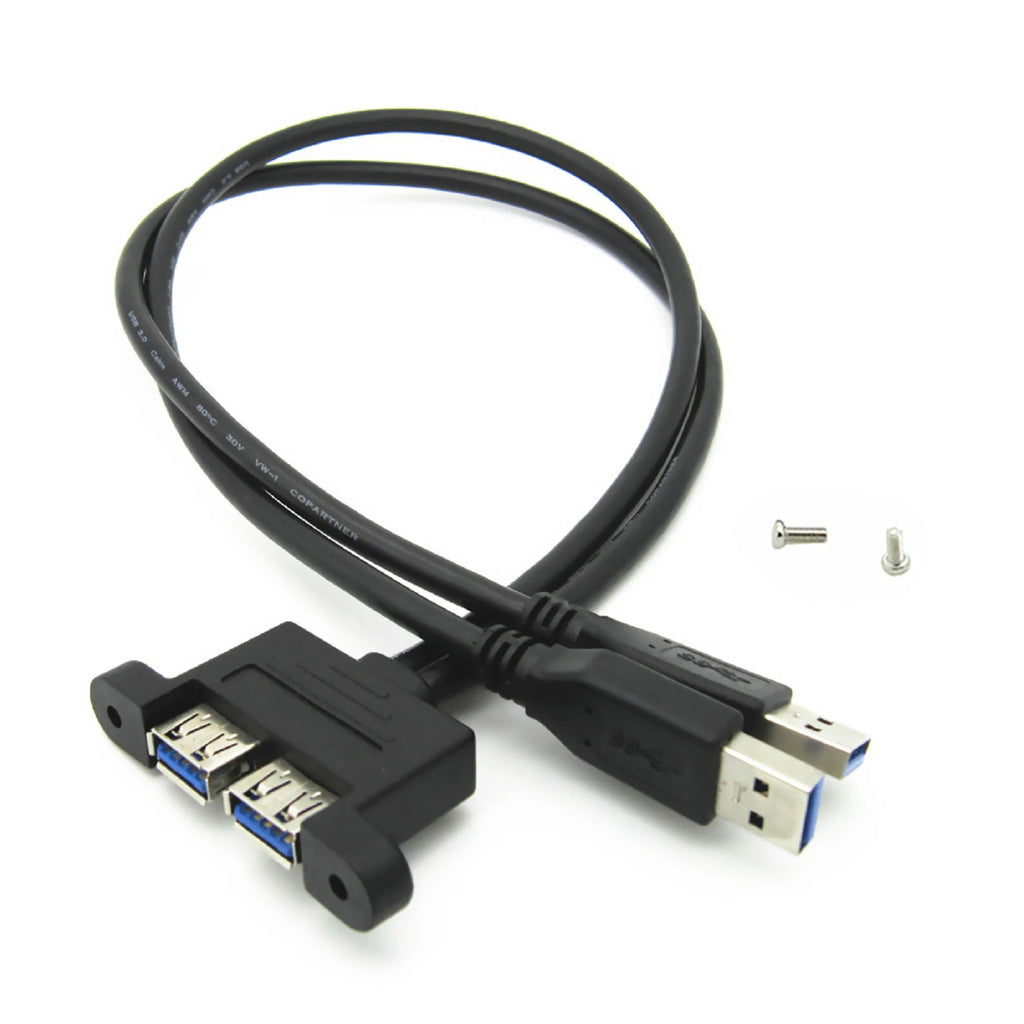 Dual USB 3 0 Male Female Extension Cable Screw Panel Mount Holes