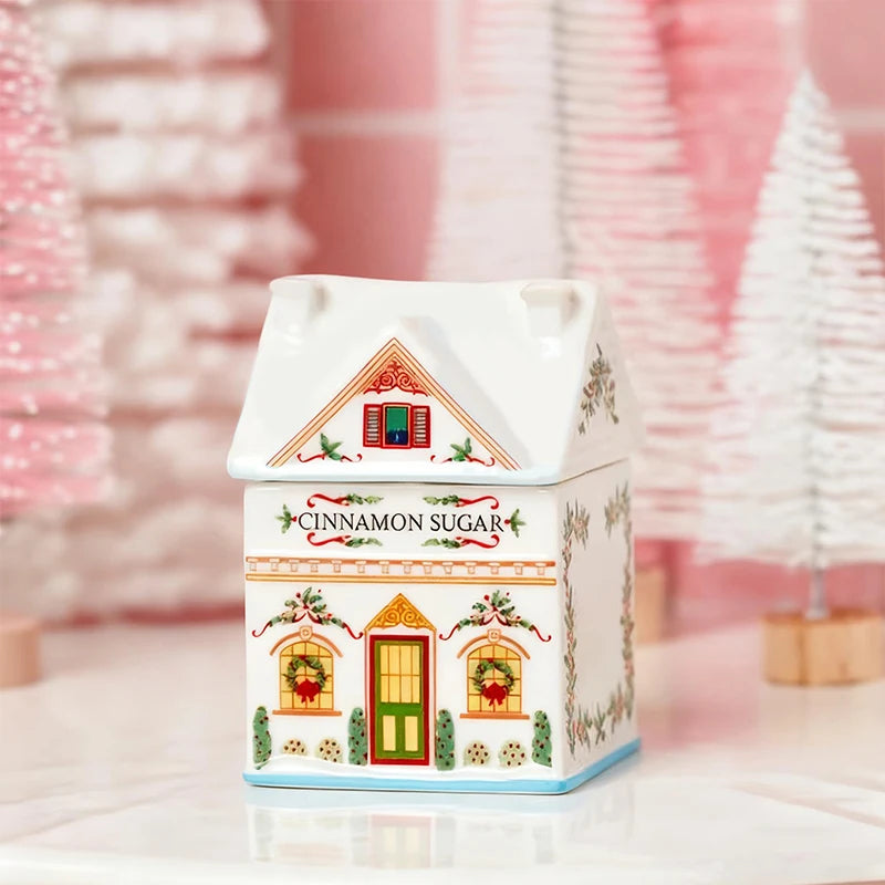 ▶1PCS Holiday Village Spice House Set, Mini Christmas Gingerbread Houses Jars, Kitchen Countertop Festive Decor, New Year Gifts Zpaxo C