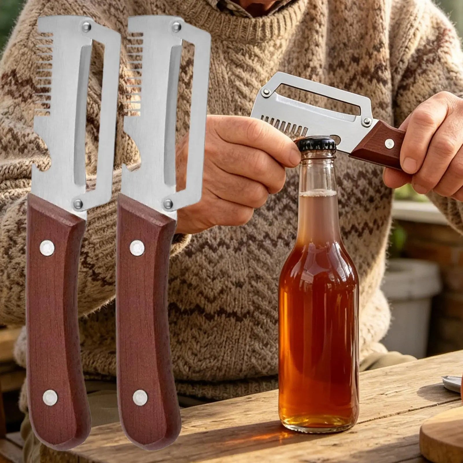 3in1 Vegetable Peeler Stainless Steel Wooden Handle Bottle Opener