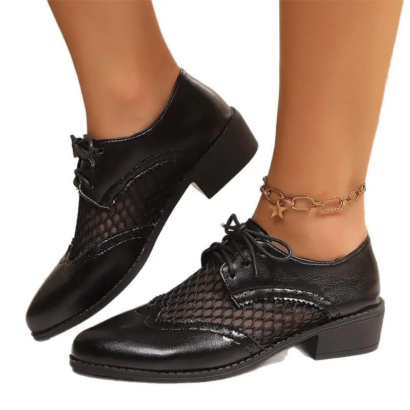 Fashion Pointed Toe Black Oxford Shoes Women 2025 Trend Pu Leather