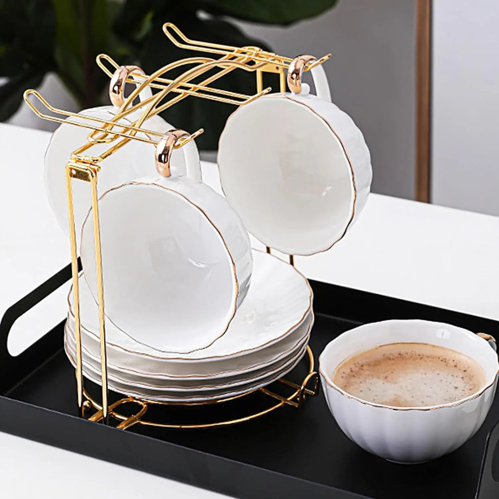 Metal Double-Tier Tea Cup & Saucer Display Stand | Countertop Rack
