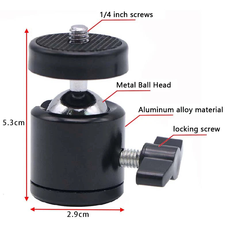 1/4 Inch Swivel Metal Mini Ball Head Tripod Mount Adapter For GoPro 13 Insta 360 DSLR Camera Camcorder Light Bracket Accessories Zpaxo Black