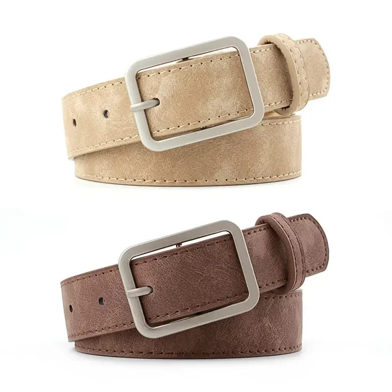 Fashion Square Pin Buckles Belts Women Silver Buckle Leather Jeans