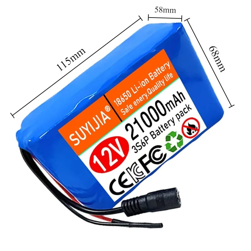 3S6P 12V 21000mAh Rechargeable 18650 Lithium Battery Pack DC 12.6V Charger with BMS for scooter CCTV Audio Amplifier Cam Monitor Zpaxo