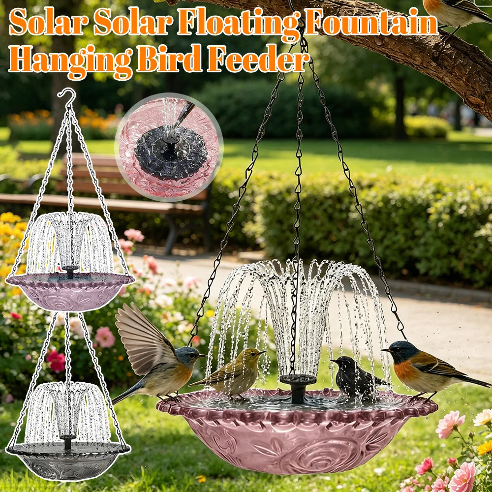 Solar Cascade Fountain Birdbath Solar Powered Fountain Bird Bath Hanging Glass Bowl Birdbath Attracts Wild Birds Hummingbirds Zpaxo