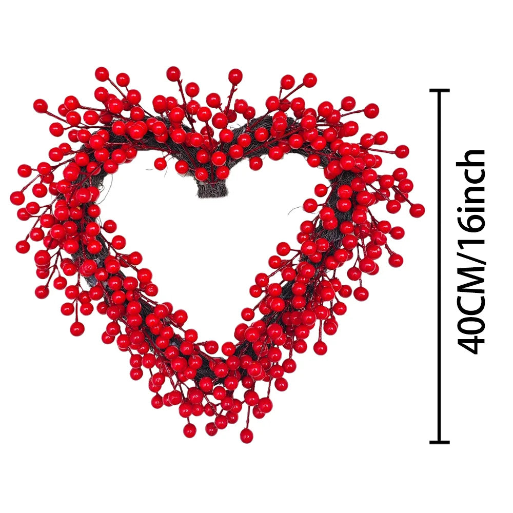 16 Heart Wreath Red Berries Valentine's Decor Door Wall Wedding Party Zpaxo Red