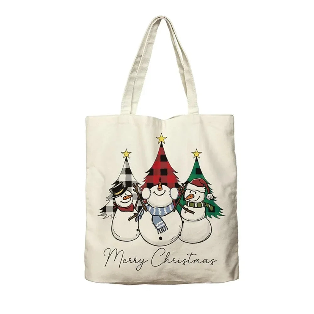2025 New Christmas Canvas Tote Bag, Cute Snowman Pattern, Christmas Collection Bag, Home Storage Bags Zpaxo