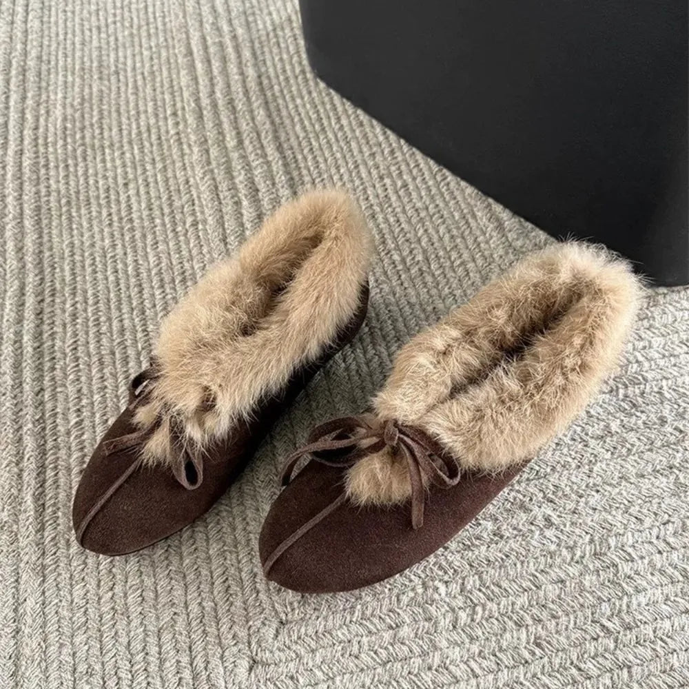 Winter Fuzzy Warm Flat Ankle Boots Women High-quality Suede Design Zpaxo 35 Brown