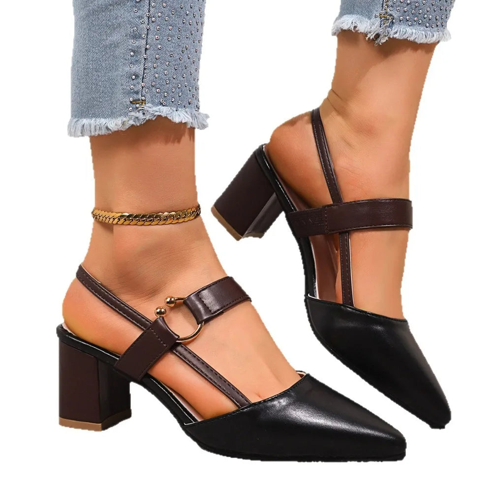 Elegant Pointed Toe Chunky Heel Sandals Women Summer Slingback Heels