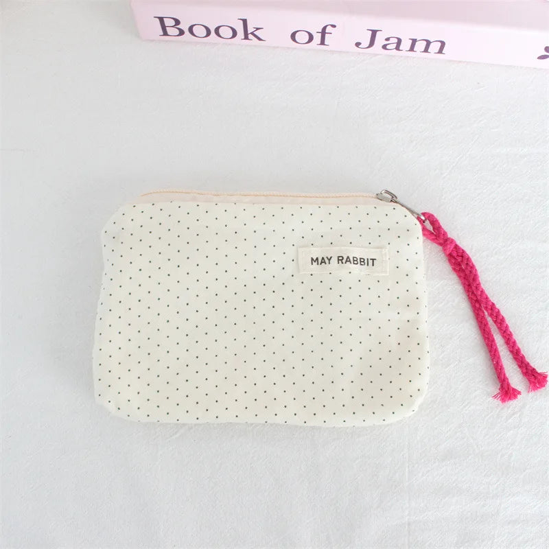 Korean Canvas Coin Purse – Polka Dot & Heart Mini Zipper Pouch Canvas Coin Purse Zpaxo B