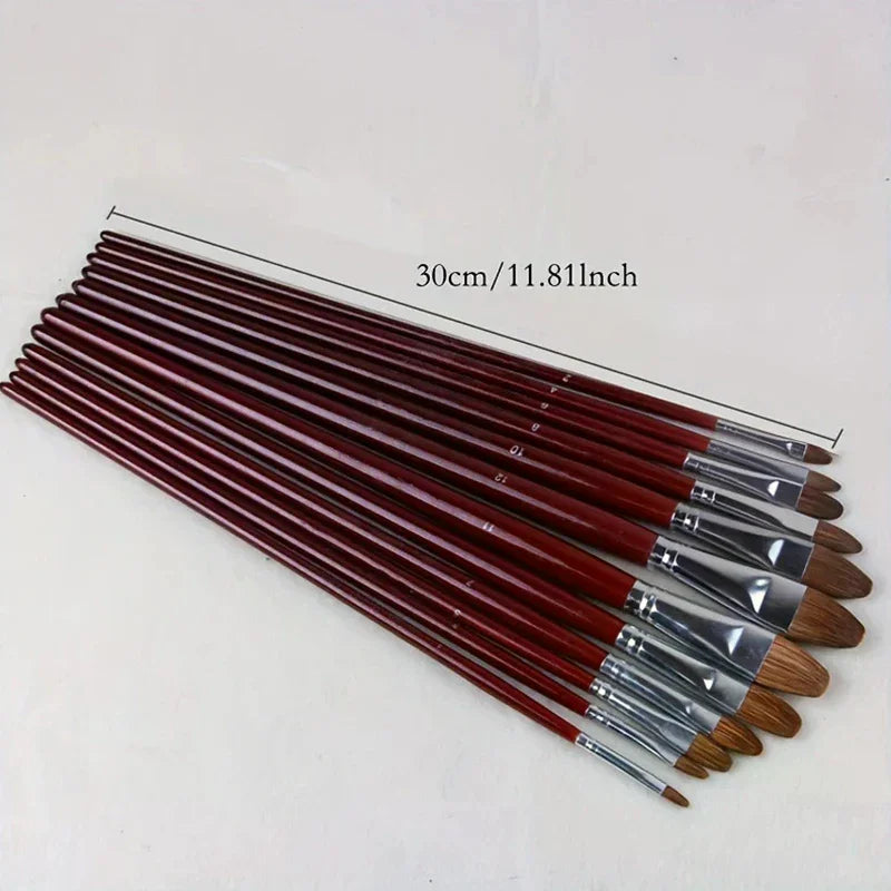 12pcs/Set High-grade Weasel Hair Oil Painting Brush Hazel Shap Row Pen Long Birch Rod Acrylic Drawing Art Supplies Artist Supply Zpaxo