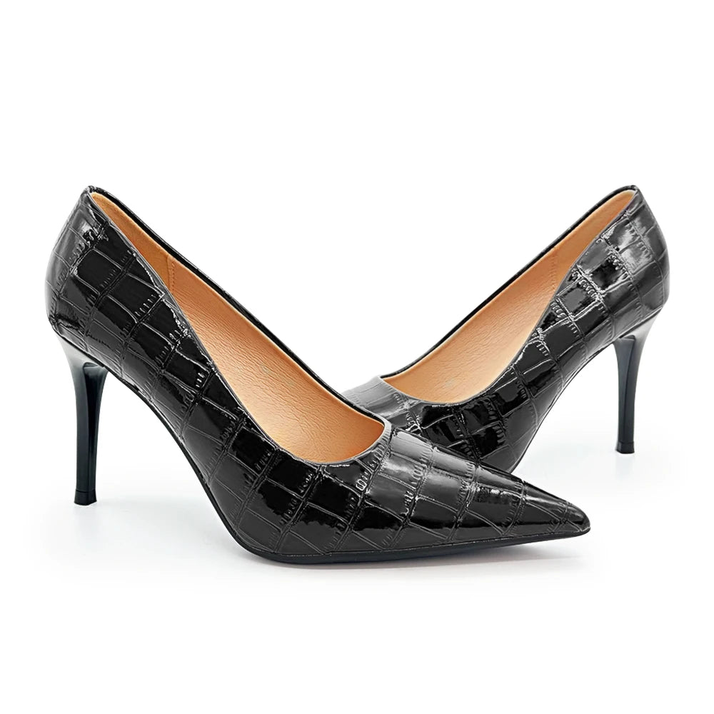 Women's Black Stiletto Pumps – Pointed Toe PU Leather Heels