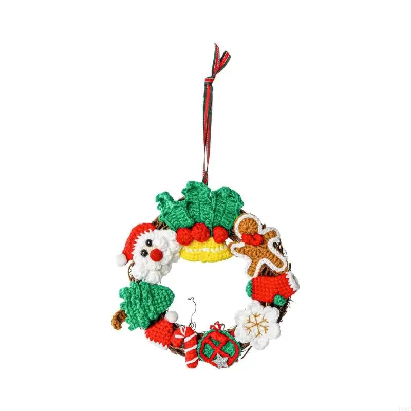 Santa Knitted Wreath Handcrafted Christmas Hanging Decoration Home