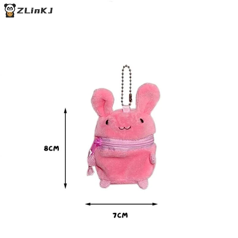 Mini Pink Fluffy Rabbit Coin Purse Keychain Bag Charm Cute Cartoon Zpaxo