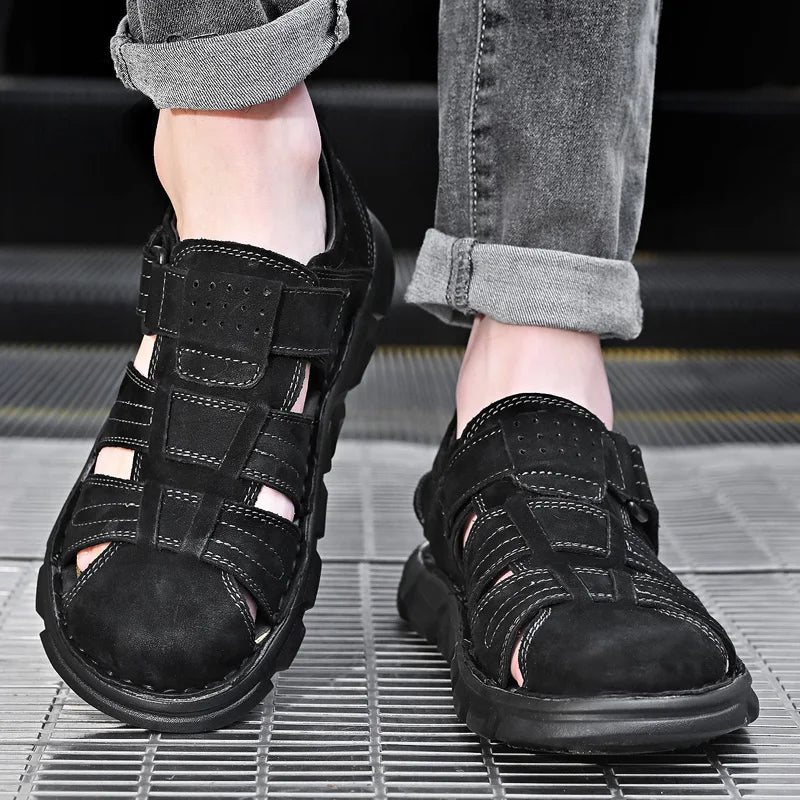 Summer Men Sandals Leather Mens Casual Shoes Outdoor Beach Roman Zpaxo