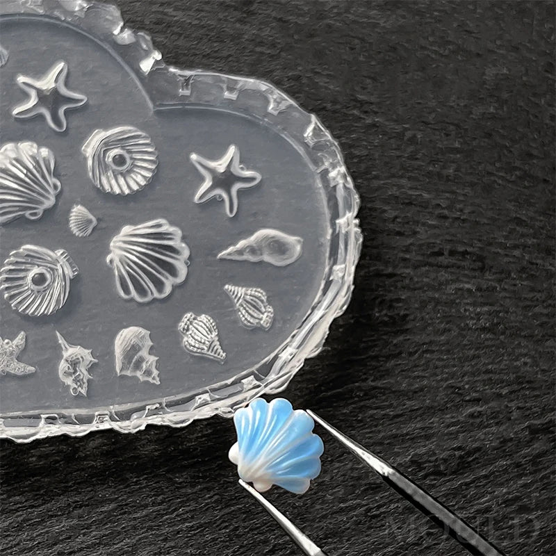 Ocean Series Silicone Nail Art Mold Shell Starfish Goldfish Conch Carving Template Transparent DIY Love Manicure Template Tool Zpaxo