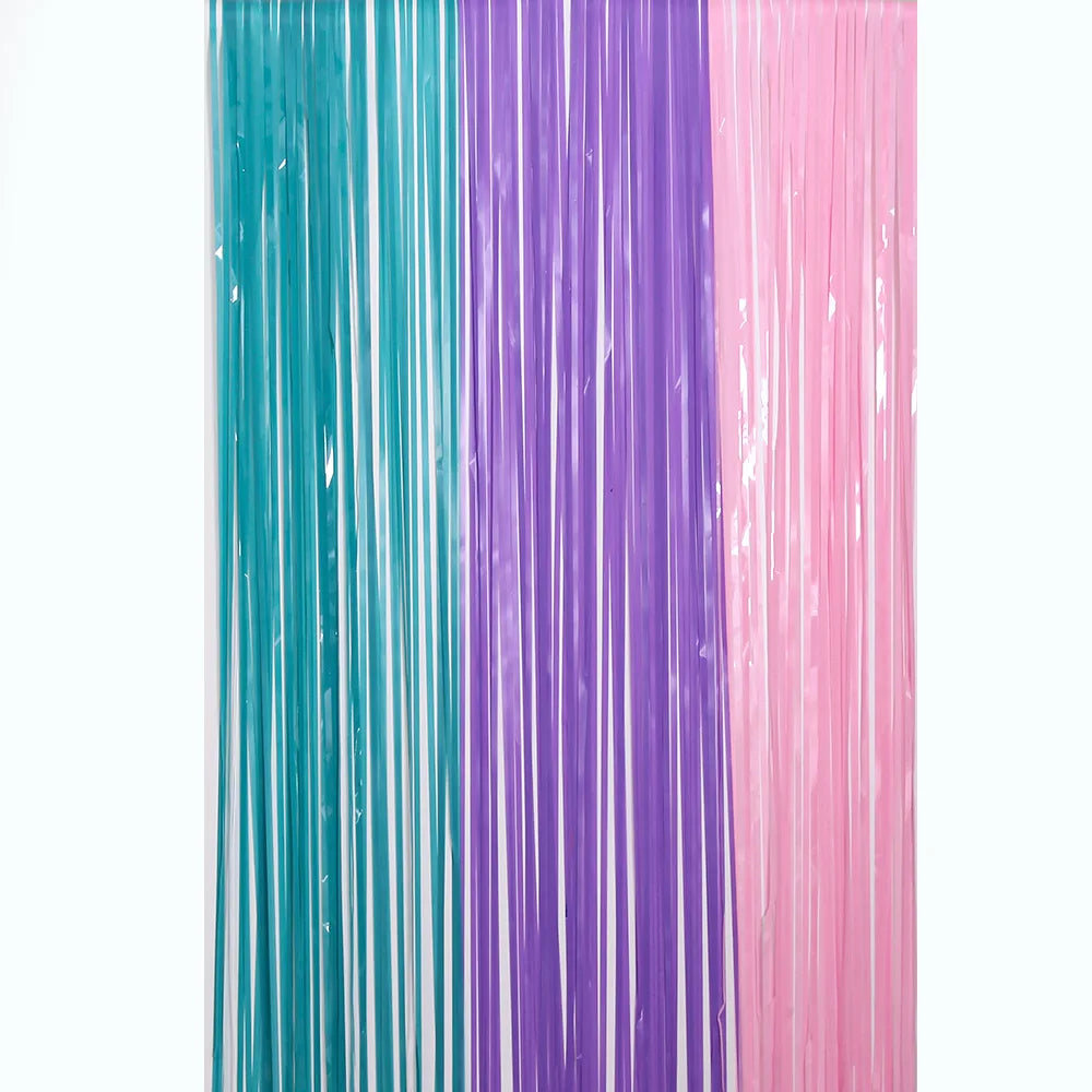 Mermaid Theme Foil Fringe Curtain Pink Blue Purple Curtains Photo