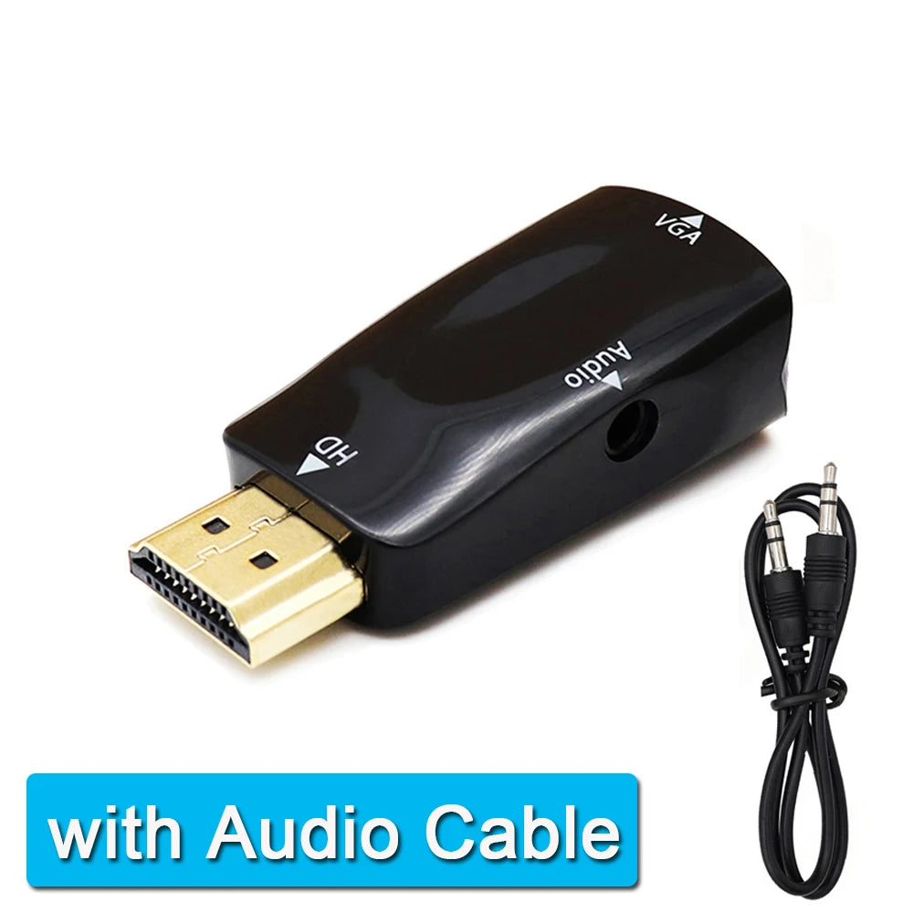 HDTV 1080P VGA Adapter With 3.5mm Audio Jack Cable For PC Laptop Tablet Plug And Play Display Tool Office Meeting Screen Sharing Zpaxo Black with Cable