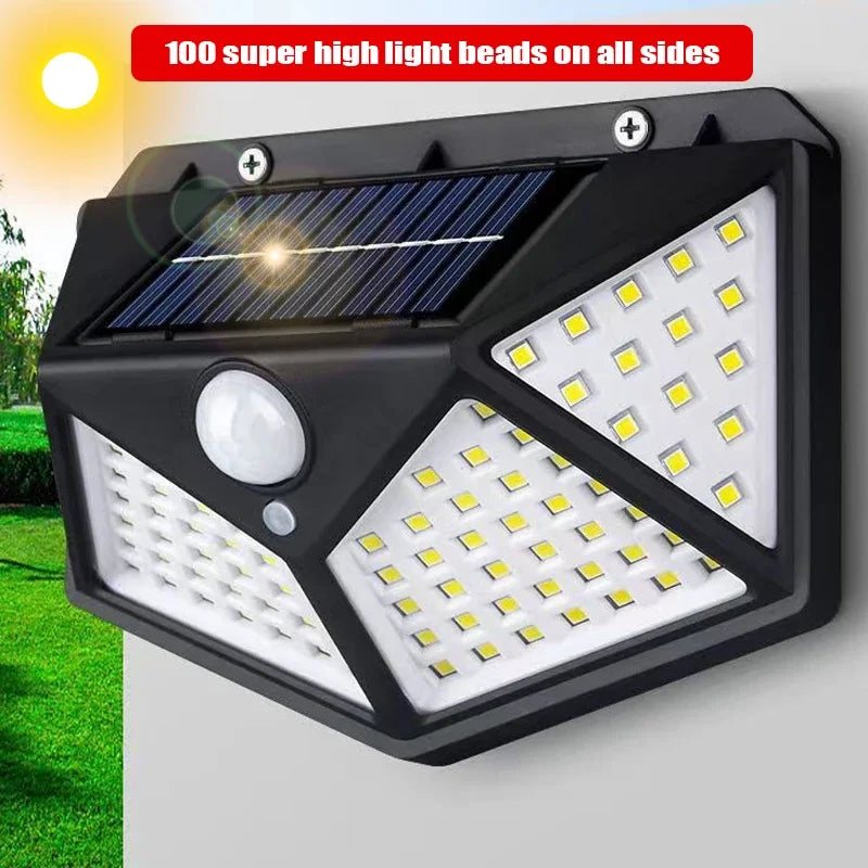 100 LED Solar Motion Sensor Wall Light – IP65 Outdoor Lamp