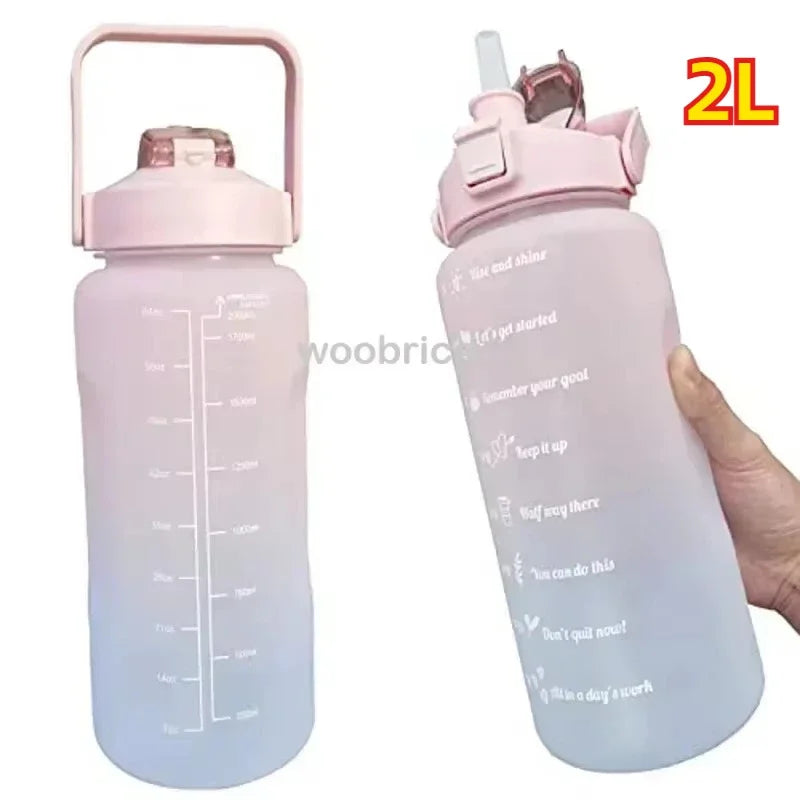 1-3PCS Sports Water Bottle for Running Drinking Bottle 2L Motivational with Time Marker Stickers Portable Reusable Plastic Cups Zpaxo 2pcs-2L-pink blue Select style