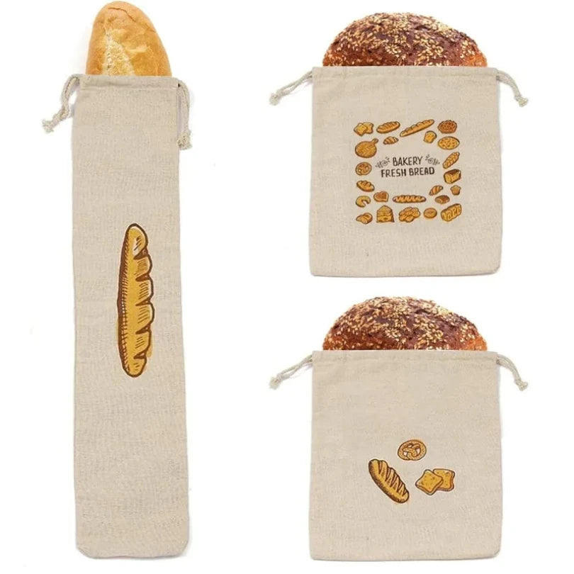 Linen Bread Bags Reusable Drawstring Large Washable Storage Food Accessories Home Unbleached Kitchen Organizer Zpaxo
