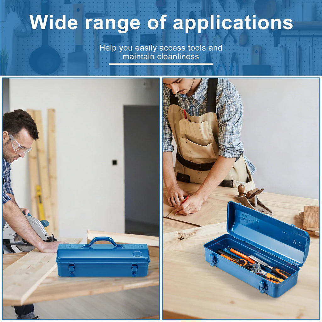 Tool Box 43x17x13cm Portable Steel Tool Box Hip Roof Style with Metal Latch Closure Tool Chest for Household Workshop Car Zpaxo