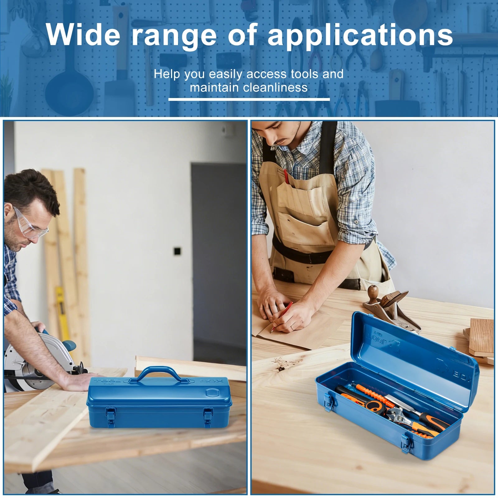 Tool Box 43x17x13cm Portable Steel Tool Box Hip Roof Style with Metal Latch Closure Tool Chest for Household Workshop Car Zpaxo