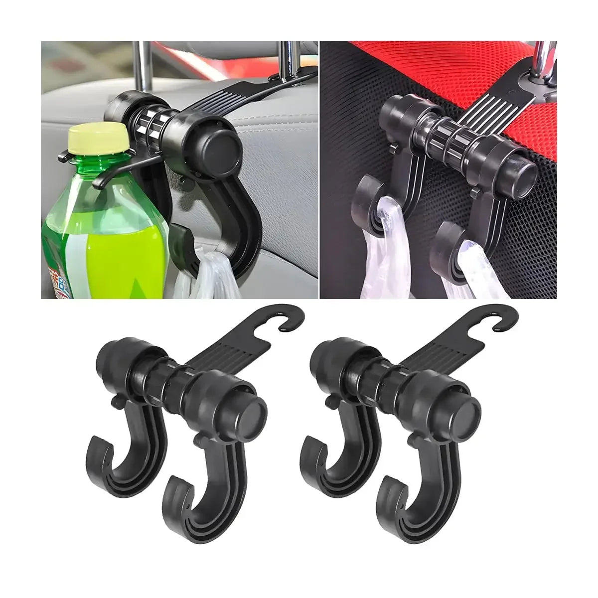 Car Seat Headrest Hooks 360° Rotating Storage Hangers 2/4 Pack