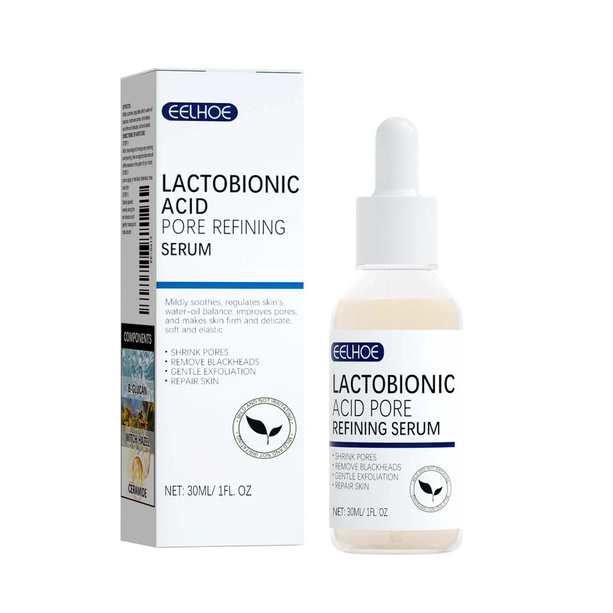 EELHOE Lactobionic Acid Pore Shrink Face Serum Skin Repair Remove Blackheads Acne Skin Care Lasting Moisturizing Korean Cosmetic Zpaxo 1PC
