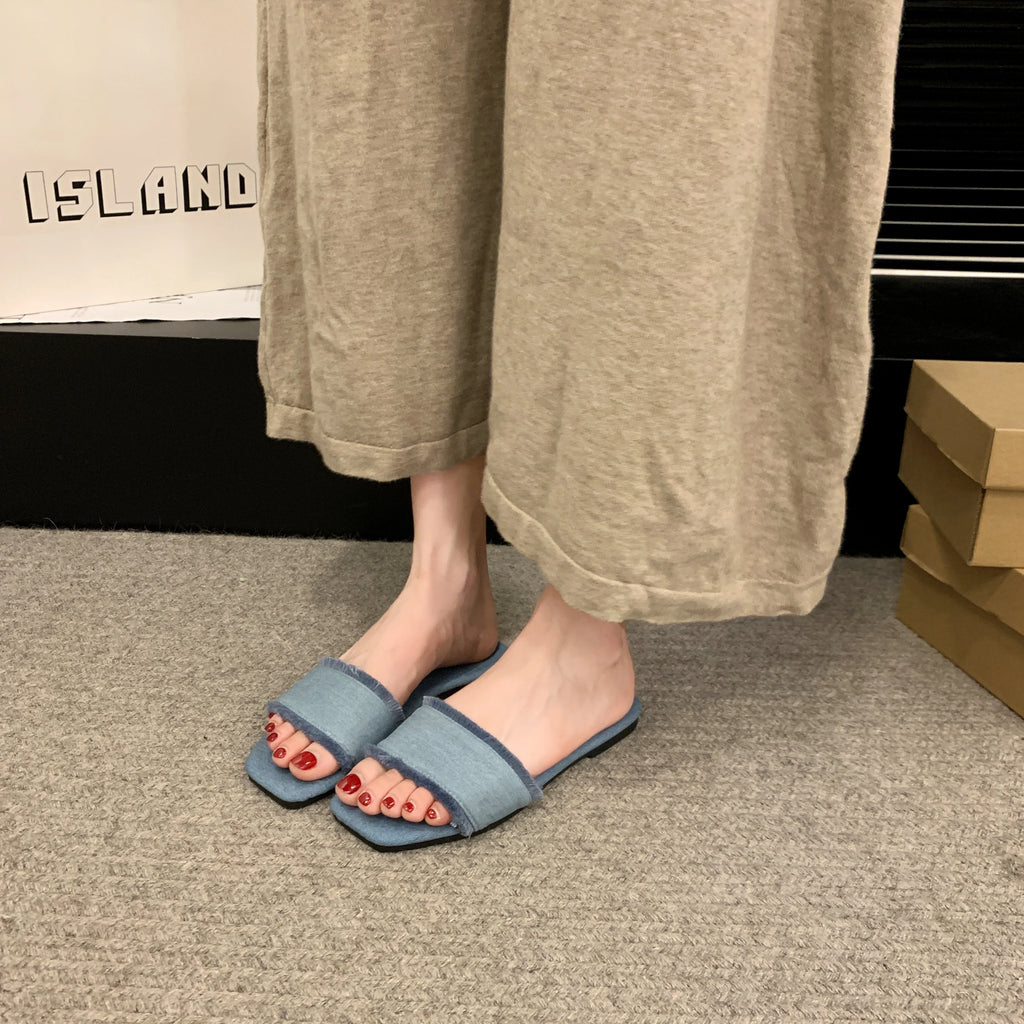 Summer Indoor Women Slides Shoes Women's Slippers Solid Color Open-toe Set Foot Vacation Beach Flat Sandals Casual Flip Flops Zpaxo