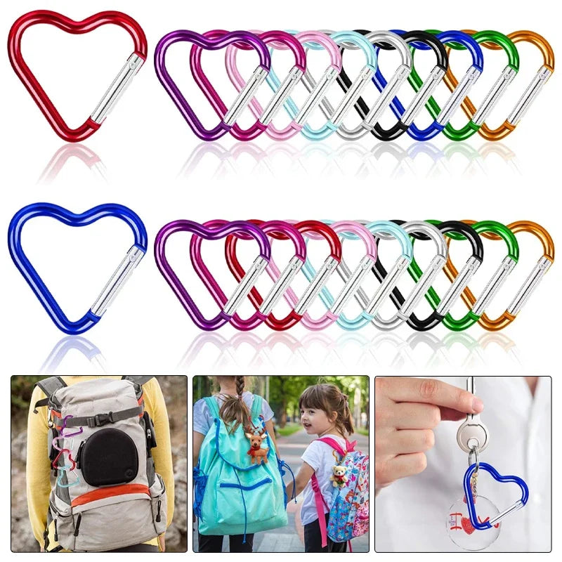 10- Heart Shaped Carabiner Aluminum Alloy Clip Backpack Water Bottle