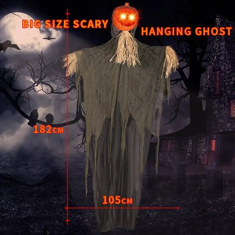 2023 Halloween Hanging Pumpkin Scarecrow Glowing Eyes Scary Voice