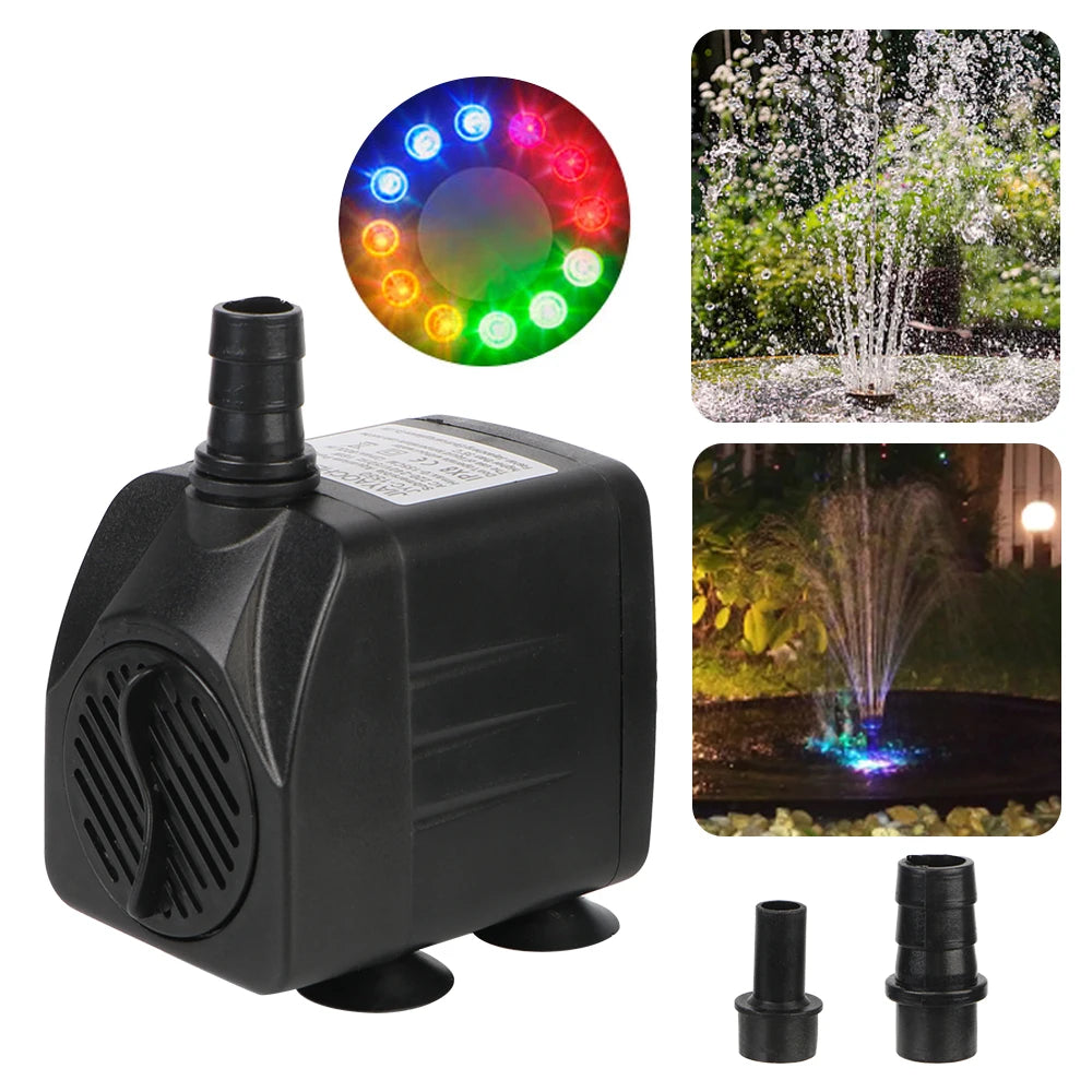 Waterproof Ultra-quiet Submersible Fountain with 12 LED Light Water Pump for Garden Aquarium Fish Tank Bird Bath Fountain Zpaxo