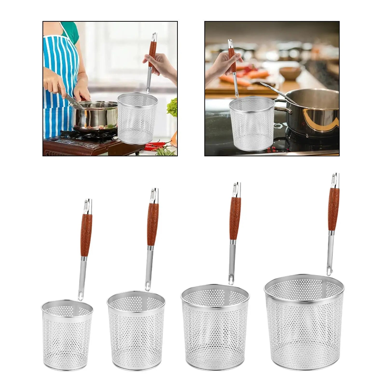 Stainless Steel Mesh Strainer Basket with Wooden Handle Mesh Strainer Basket Zpaxo