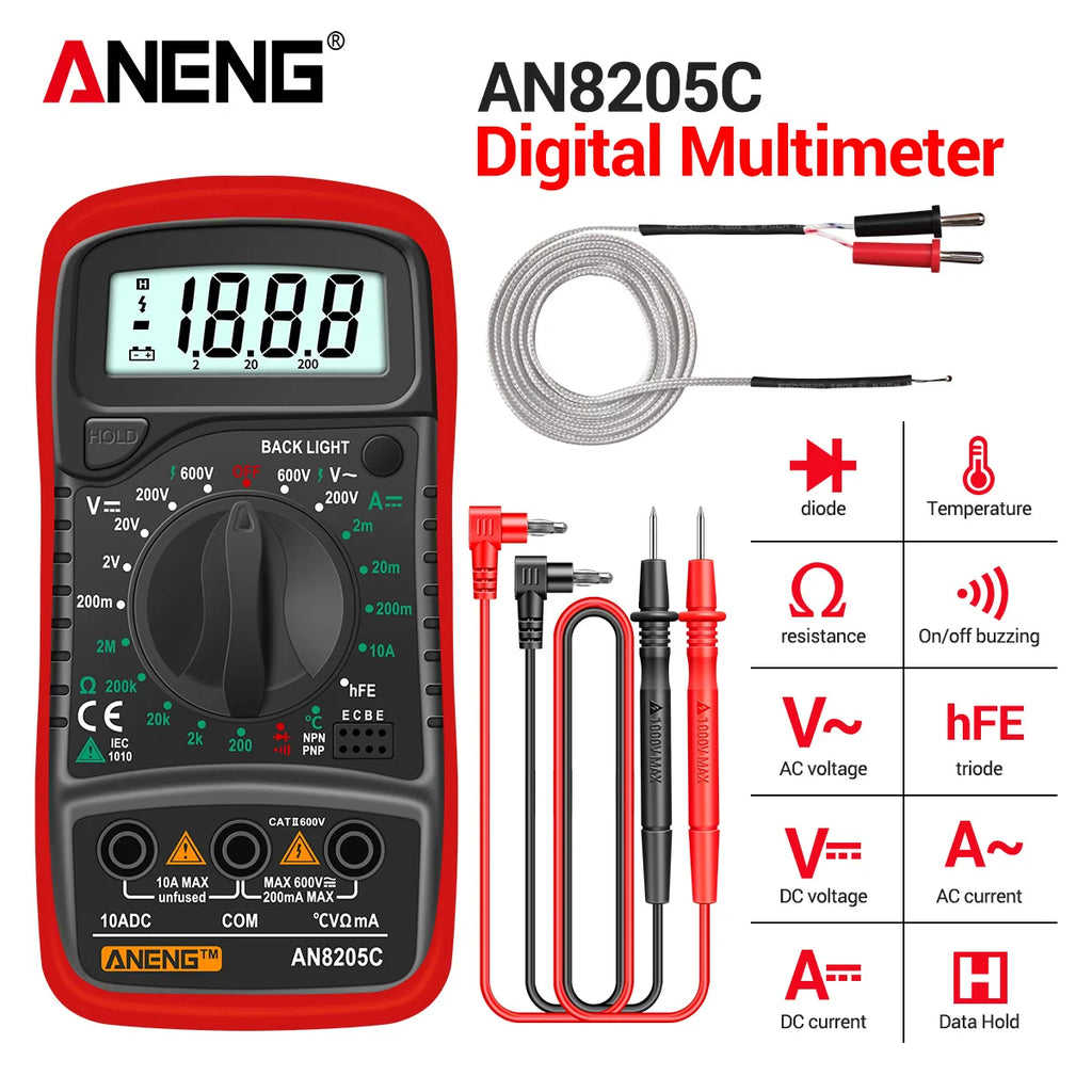ANENG AN8205C Digital Multimeter Meter Thermocouple LCD Backlight