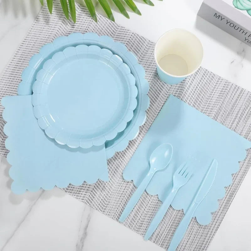 2025 New 175 PCS Lace Disposable Paper Plate Paper Cup Party Supplies Set Disposable Dining Plate for 25 People Zpaxo