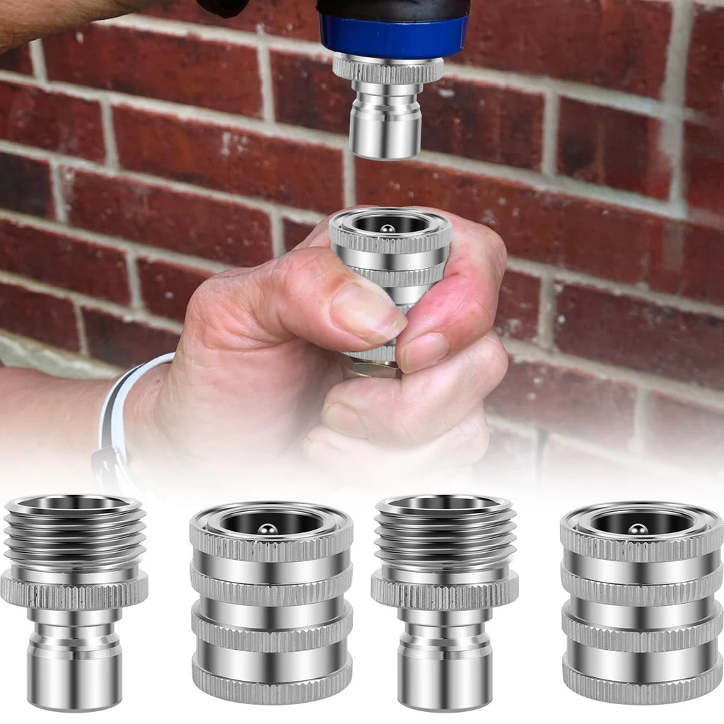 4Pcs Thread Tap Coupling Stainless Steel Garden Hose Quick Connector Water Hose Fitting 3/4inch Pressure Washer Pump Adapter Zpaxo