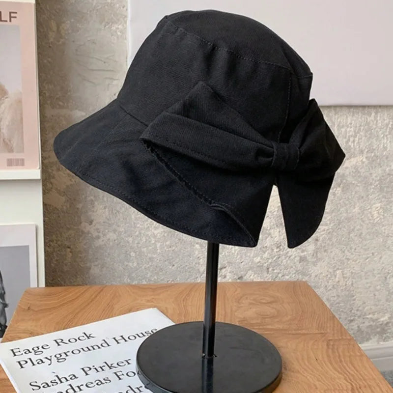 Women's Bowknot Fisherman Hat Reversible Dual-side Sunshade Spring