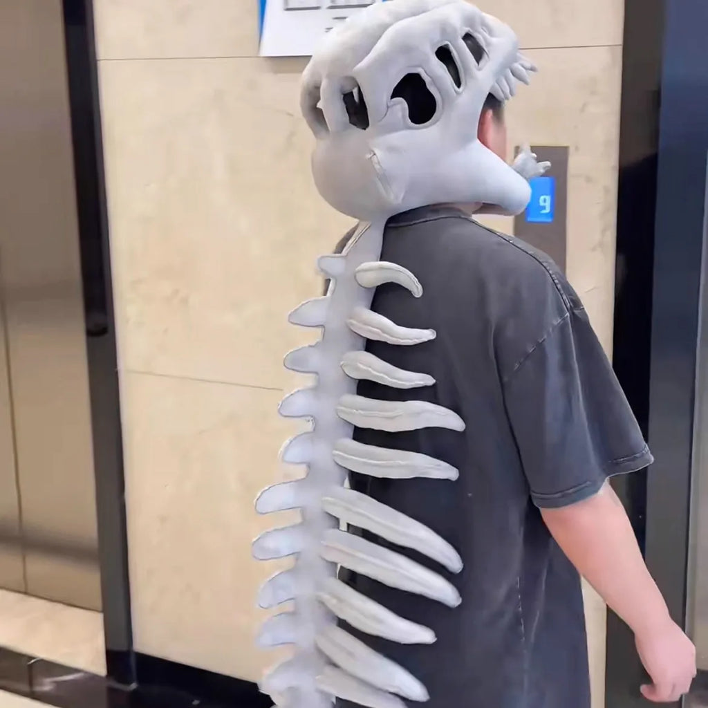 Chinese Dinosaur Skeleton Plush Hoodie Costume Roleplay Outfit Mask
