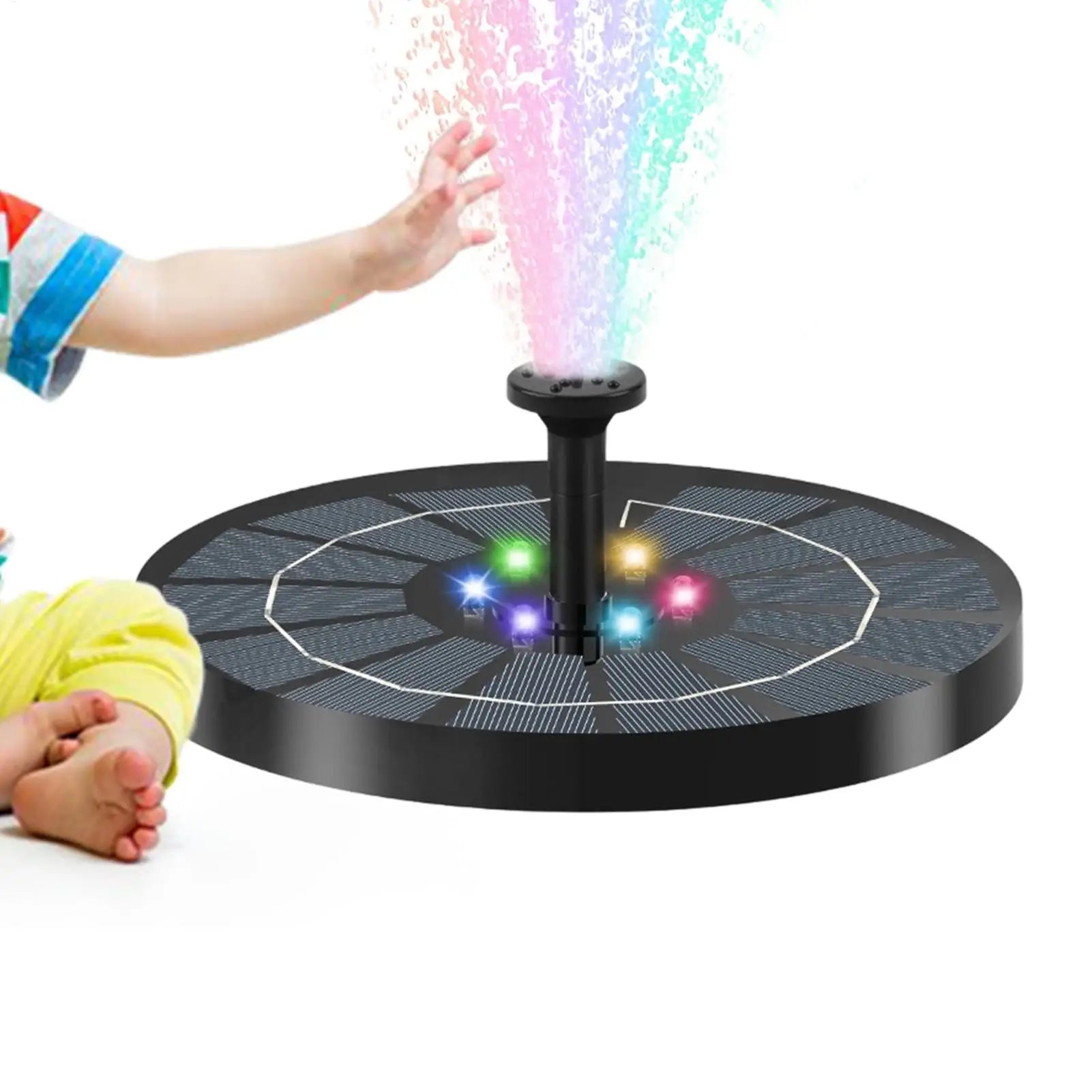 Floating Solar Bird Bath Fountain LED Lights Water Pump Outdoor