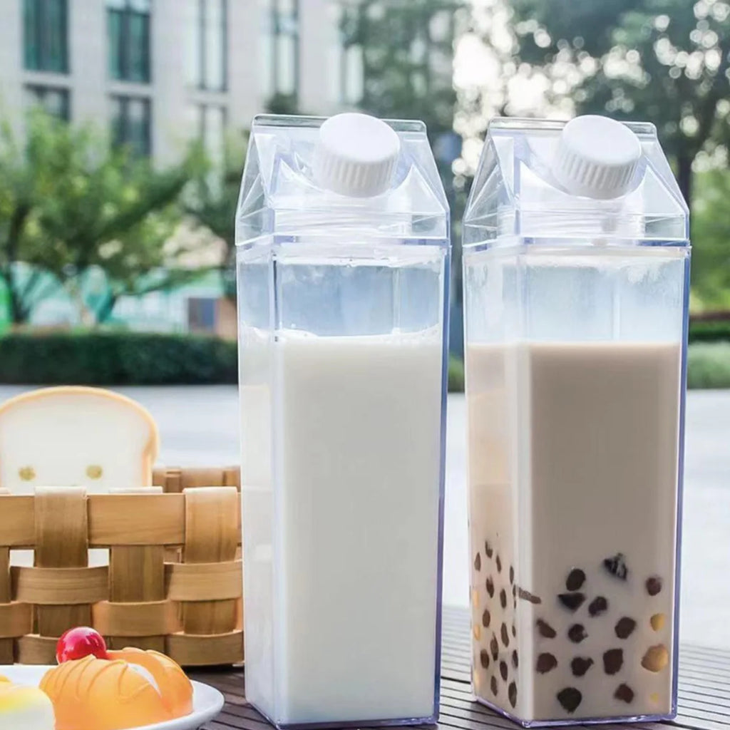 Reusable Clear Milk Carton Water Bottle 500ml / 1000ml Leak-proof Milk Box Water Bottle Portable Milk Bottles Water for Travel Zpaxo