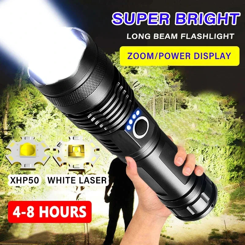 USB Rechargeable LED Flashlight – Zoomable XHP50 Tactical Torch